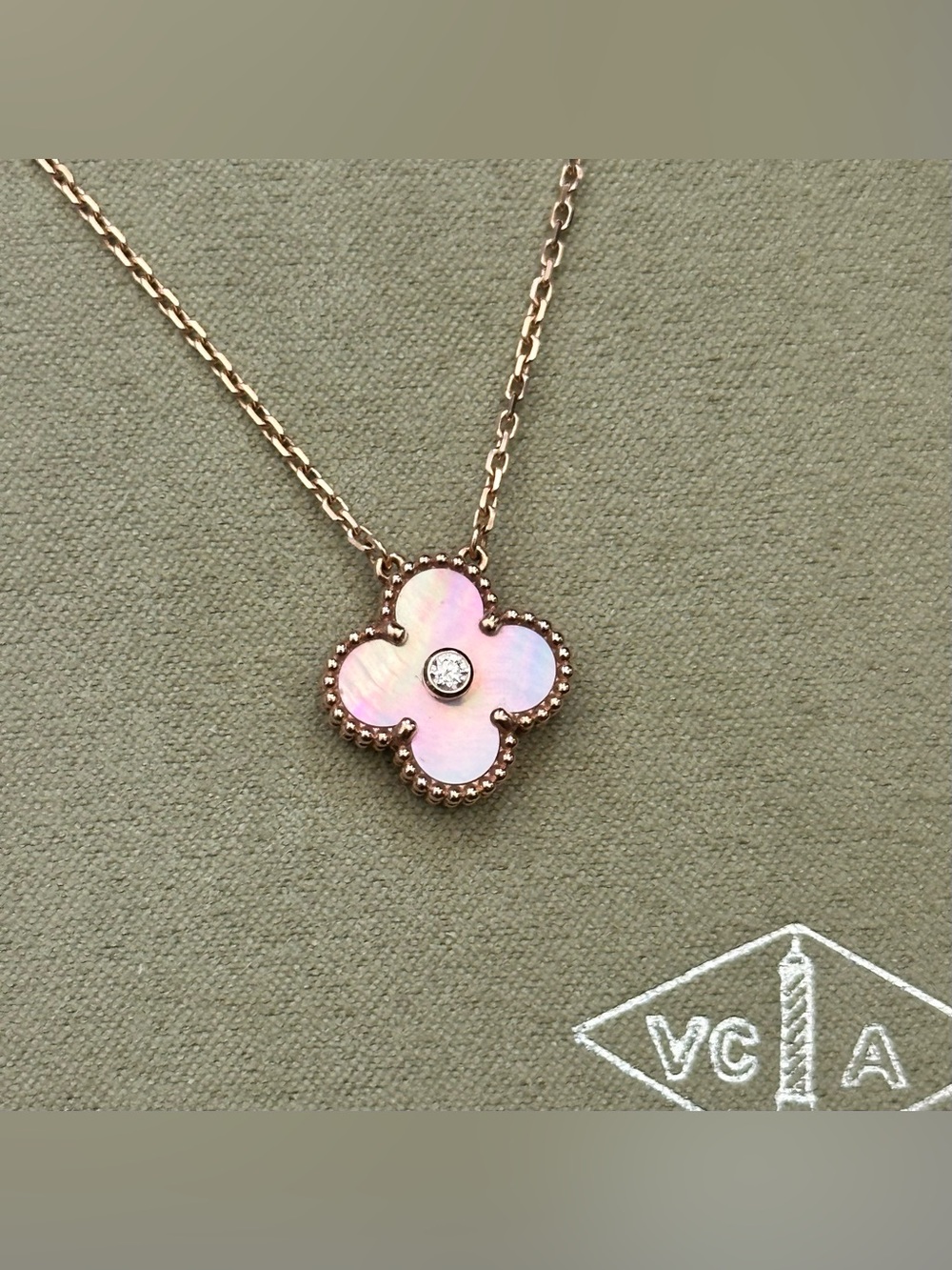 Van Cleef & Arpels Vintage Alhambra Holiday Necklace 18K Rose Gold MOP Diamond
